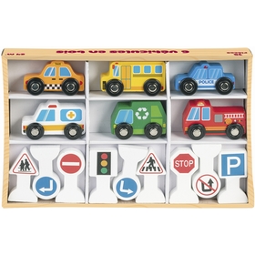 6 VOITURES BOIS ET 9 PANNEAUX JOUETS EVEIL WDK -1