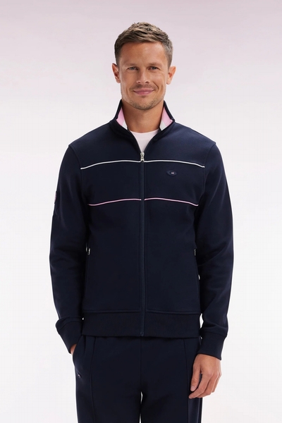 Sweatshirt zippé en coton stretch marine passepoil