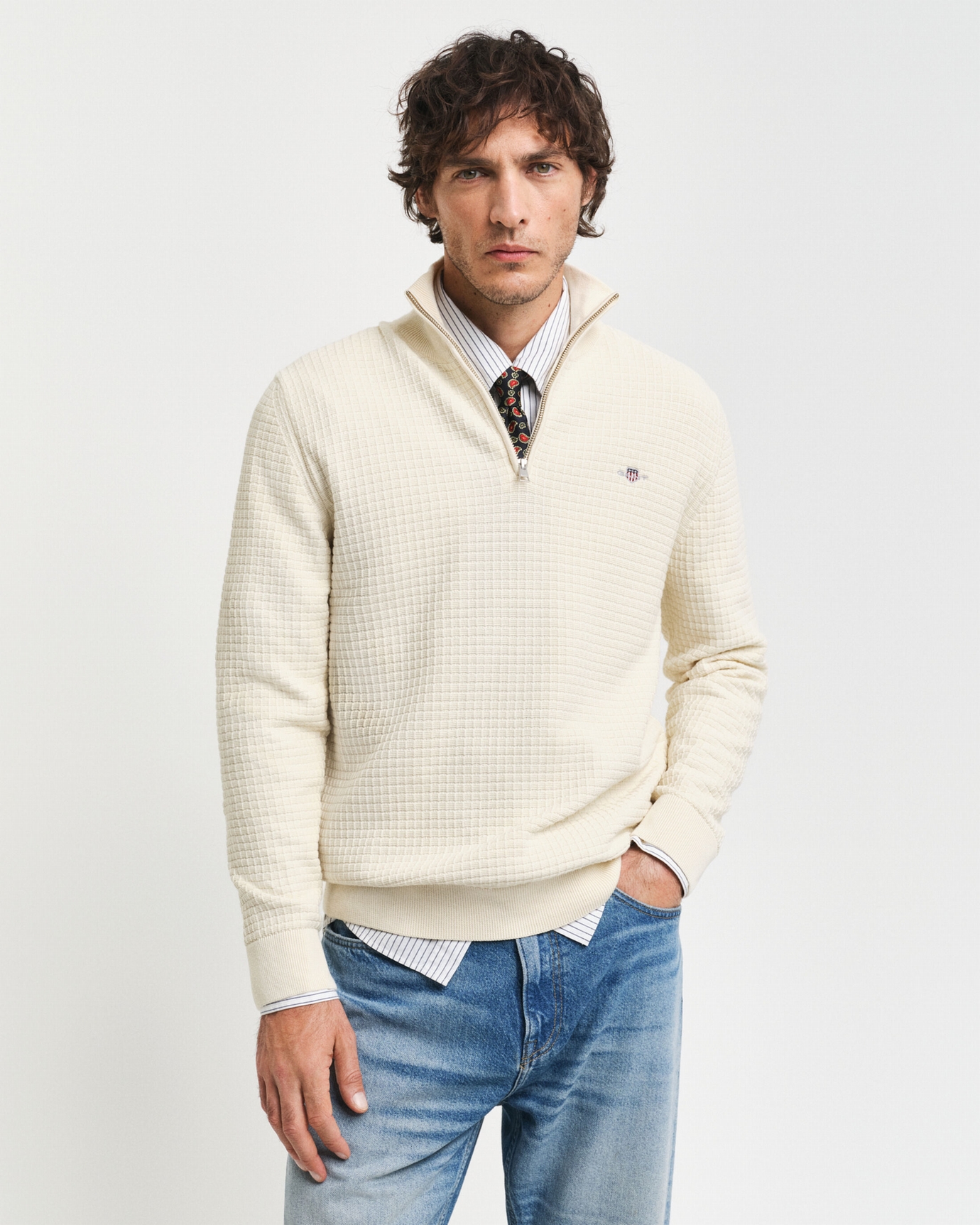 PULL COL ZIPPÉ TEXTURÉE GANT