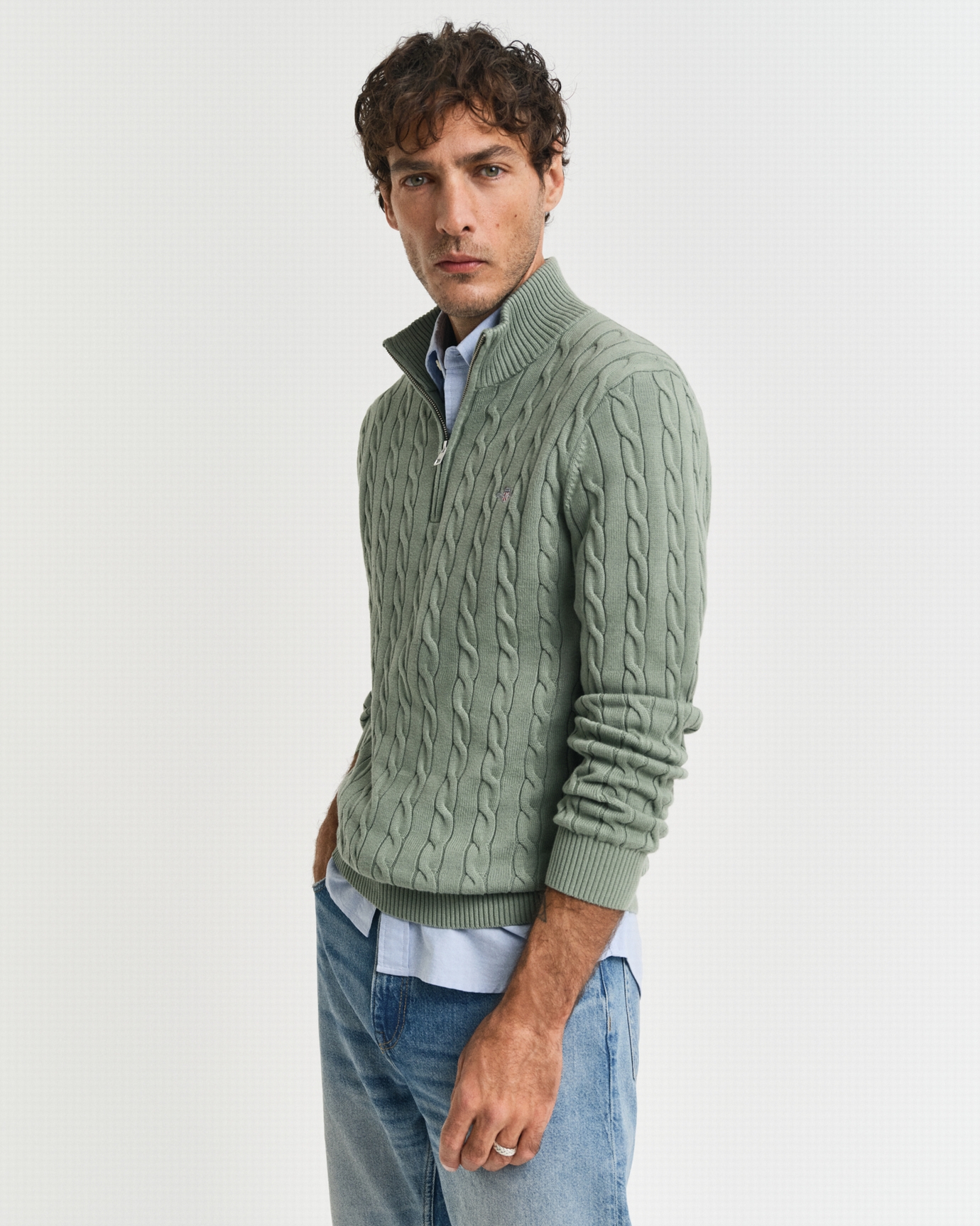 PULL À DEMI-ZIPPÉ TORSADÉE GANT