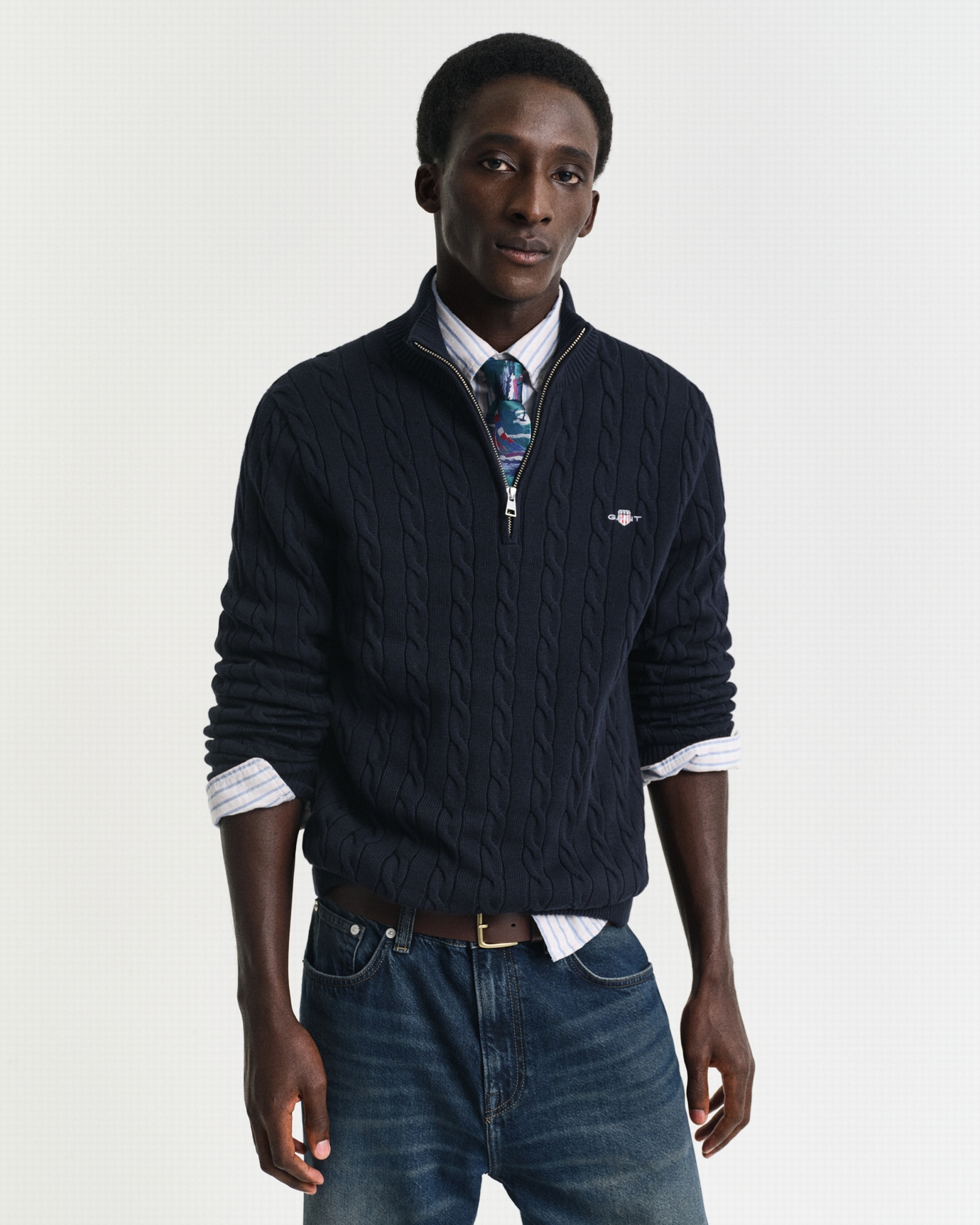 PULL À DEMI-ZIPPÉ TORSADÉE GANT