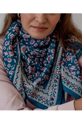 GRAND FOULARD EDEL AQUA - BINDI ATELIER - BLEU