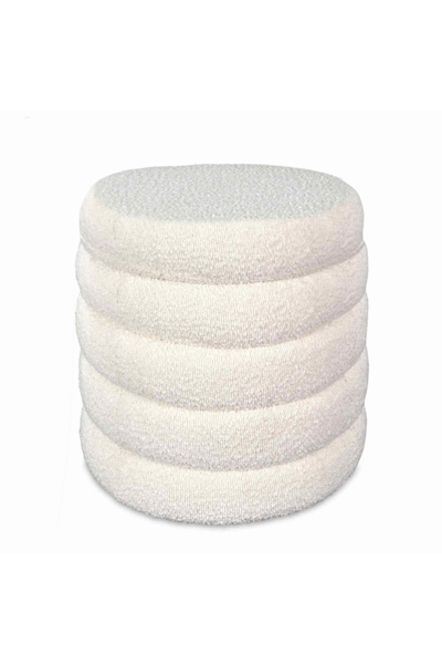 Pouf tissu bouclettes Écru avec rangement Nouvelle