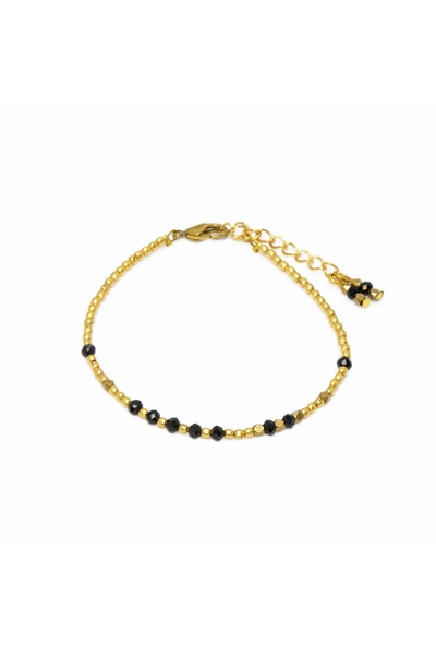 Bracelet en perles en laiton et perles de verre  Shani  Noir