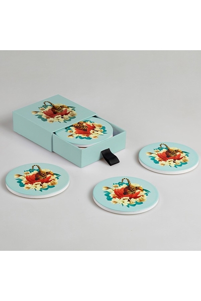 Set de 4 dessous-de-verre en céramique.  Tiger Flowers  Ces