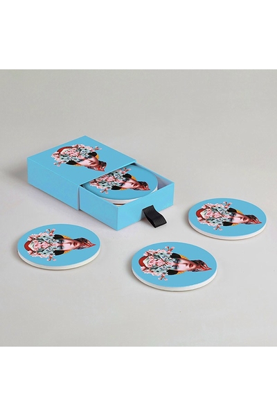 Set de 4 dessous-de-verre en céramique.  Miss Fuji  Elle