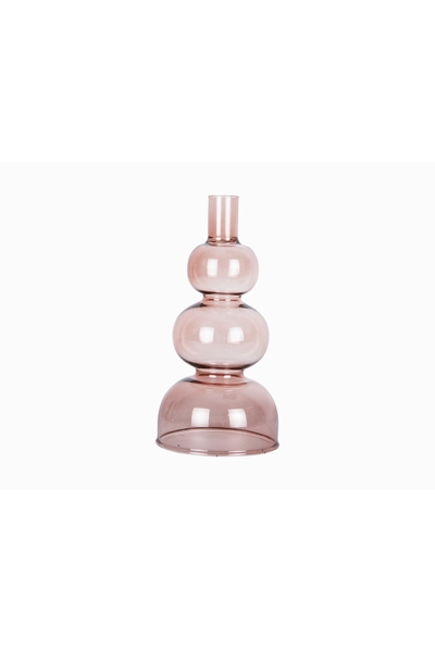 Bougeoir en verre rose clair  Layered Circles Large  3