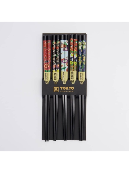 SET 5 BAGUETTES BLACK FLOWERS - TOKYO DESIGN - ASSORTIS - 1