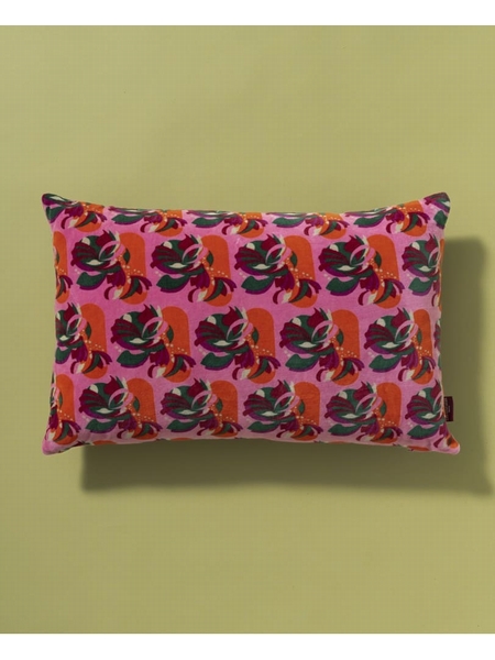 COUSSIN RECTANGULAIRE VELOURS - LES TOURISTES PARIS - ROSE ORANGE - 1