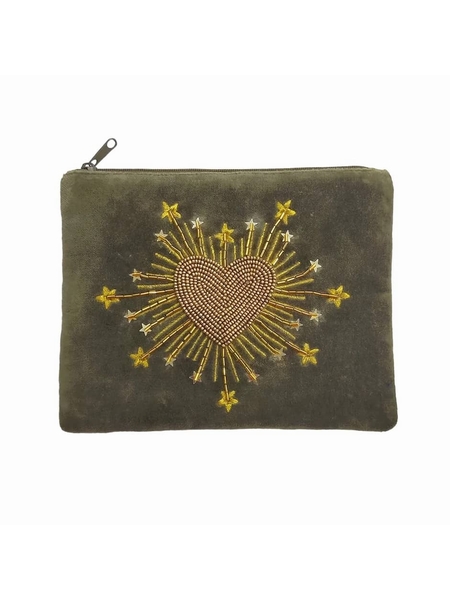 POCHETTE VELOURS BRODÉE - SELECTION KAMEME CONCEPT - KAKI - 1