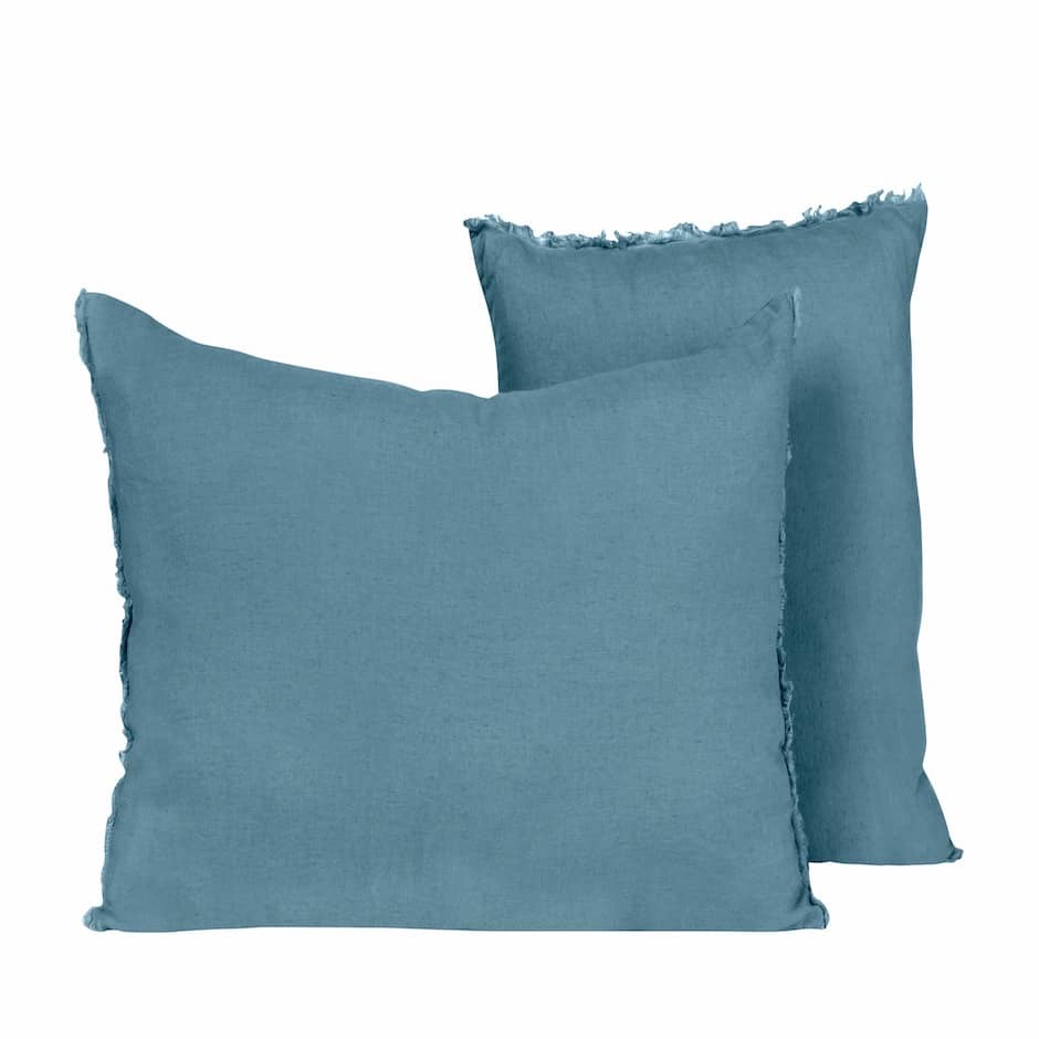 HOUSSE DE COUSSIN LIN BLEU - HAOMY - BLEU STONE