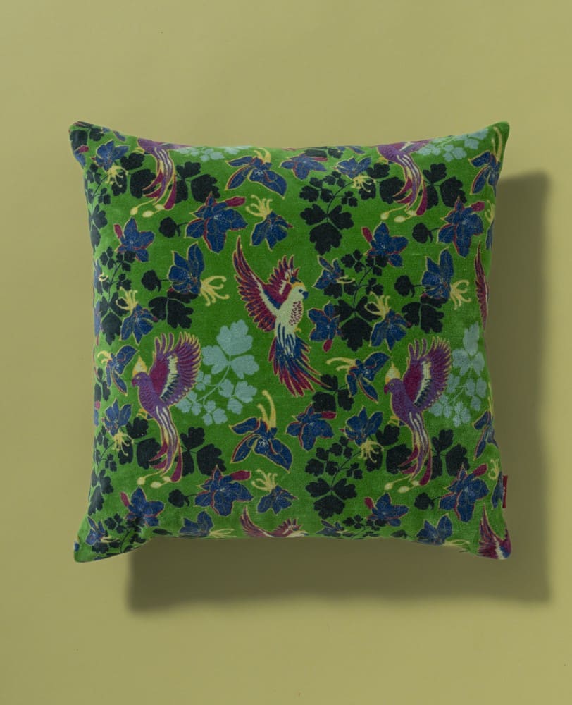 COUSSIN CARRE VELOURS ANCOLIE - LES TOURISTES PARIS - VERT
