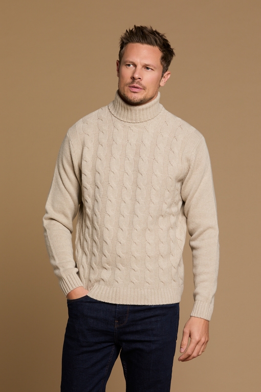 Pull col roule en laine torsadé by Spontini pour homme. -