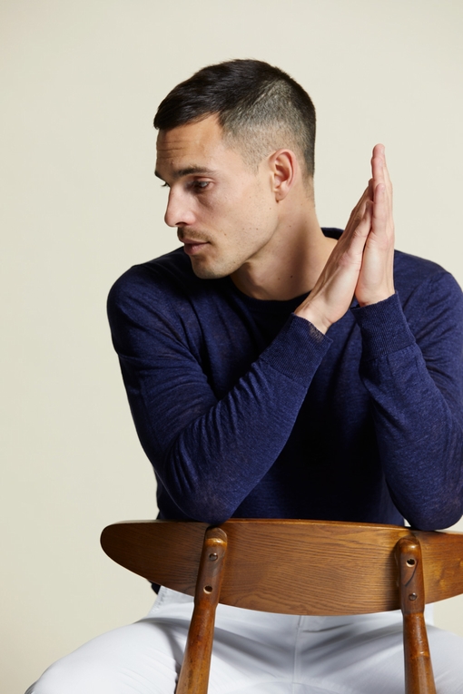 Pull en lin by Spontini pour homme. - Manches longues. - Col