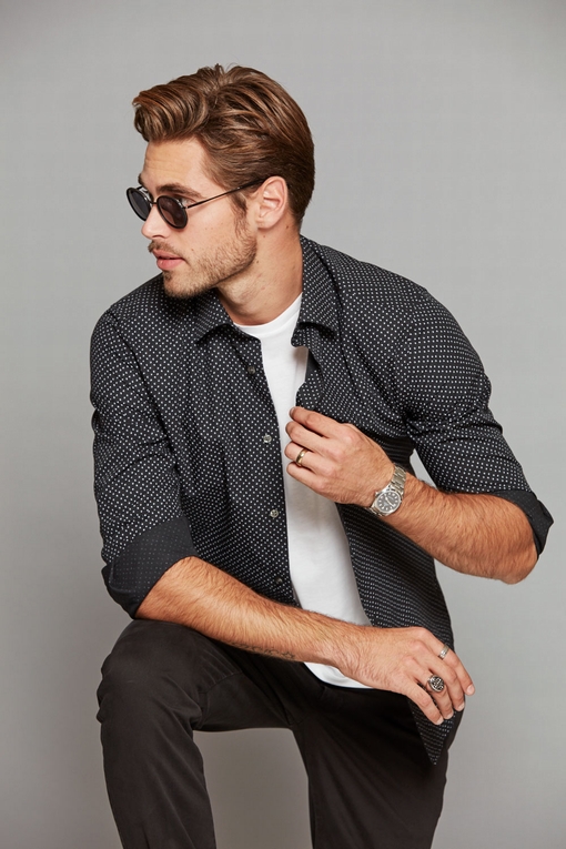 Chemise slim-fit imprimée coton pour homme. - Manches