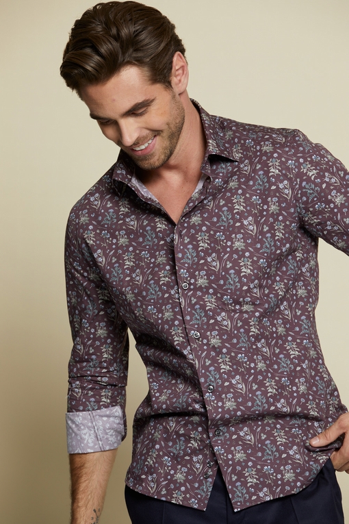 Chemise slim-fit imprimée coton pour homme. - 100% coton