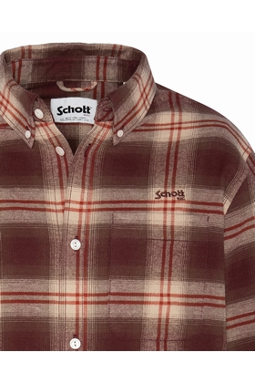 BUTTONED COLLAR SHIRT - SCHOTT USA - BURGUNDY CHECKS