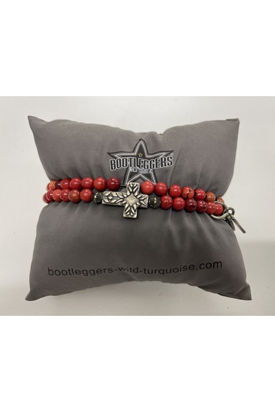 SIMPLE OU DOUBLE BRACELET - BOOTLEGGERS - RED TURQUOISE - 1