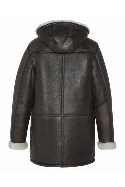 LONG HOODED SHEEPSKIN JACKET - SCHOTT USA - BROWN - 2