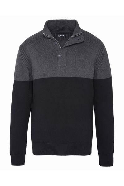 1/2 ZIPPED&BUTTONED HIGH NECK - SCHOTT USA - BLACK/ANTHRACITE - 1